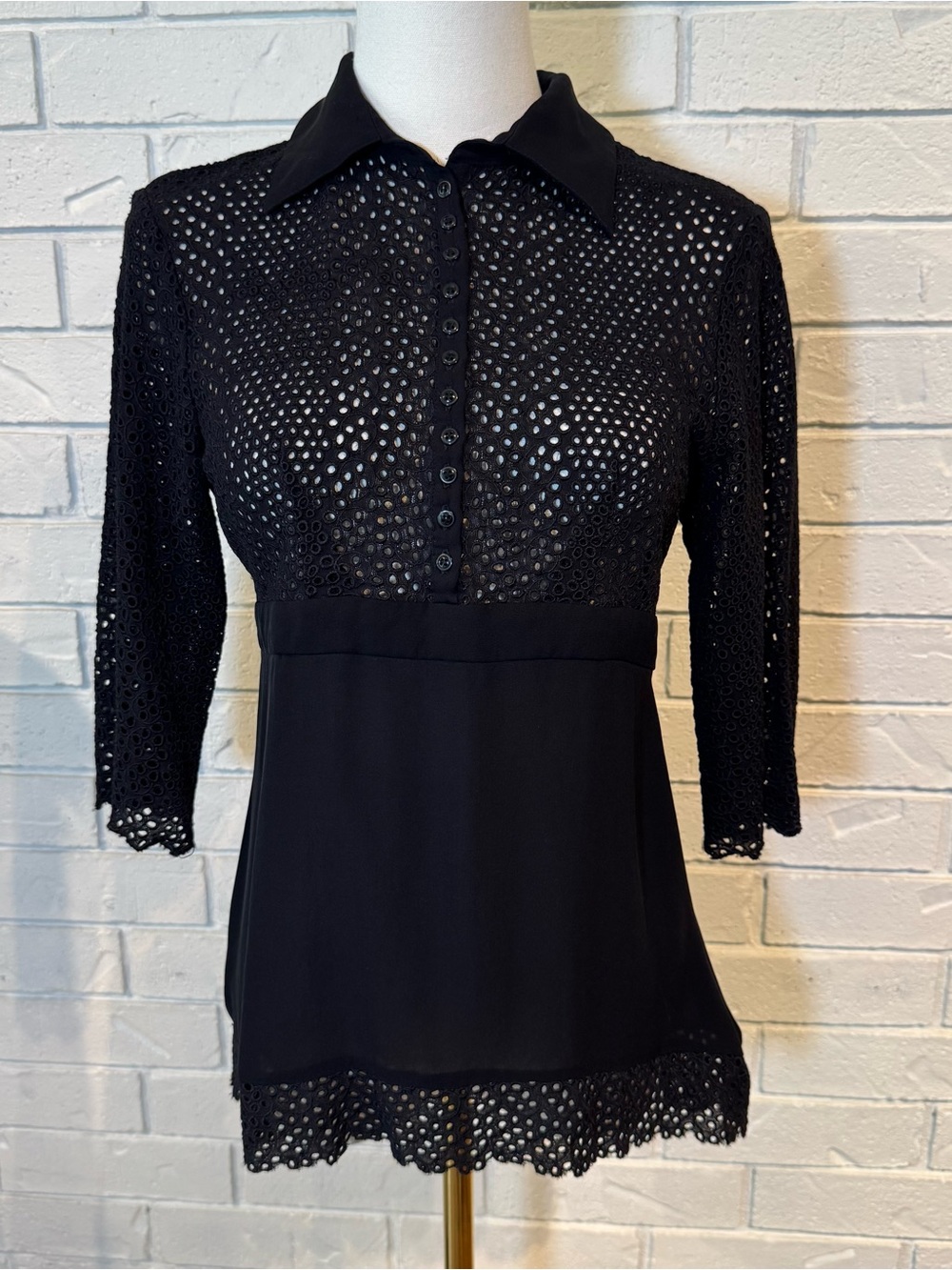 Vintage 90s Y2k ECI NY Black Eyelet Top Shirt Womens S